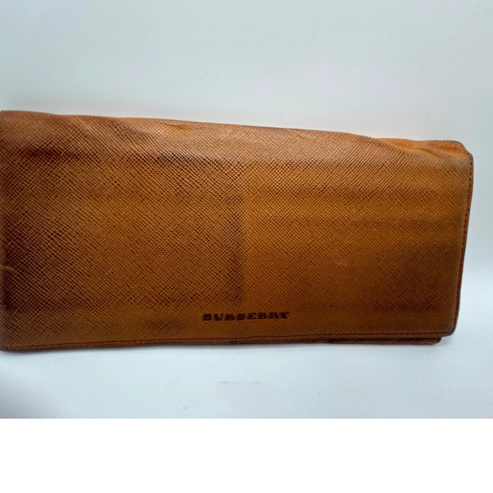 Burberry Brown Leather Haymarket Check Long Wallet #358